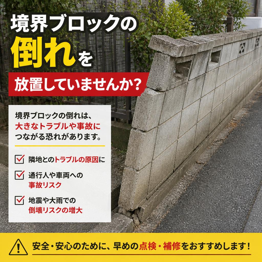 境界ブロックの倒れを放置していませんか？